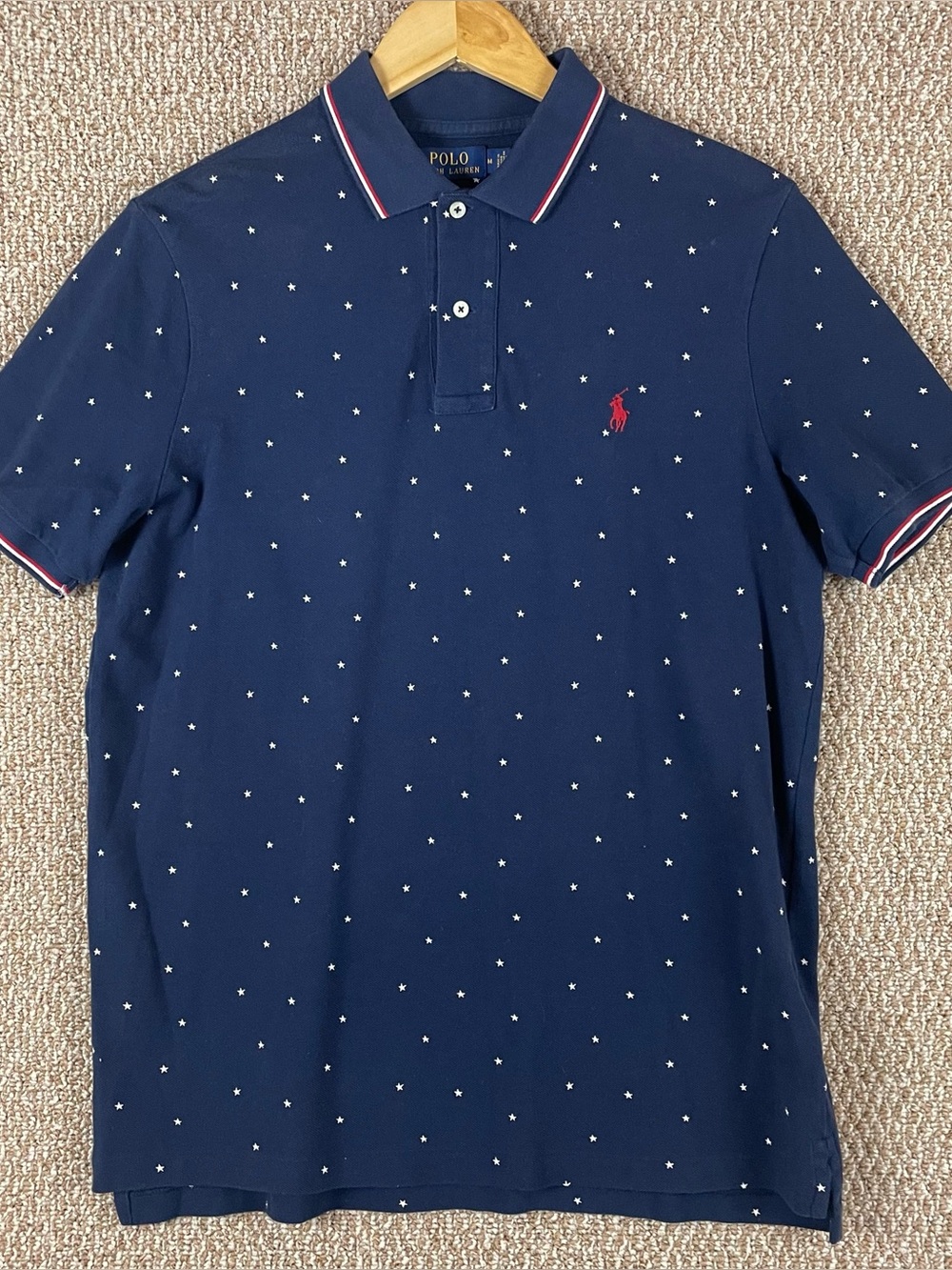 Polo Ralph Lauren Shirt Men’s Medium Short Sleeve Stars Golf 4th July  F463